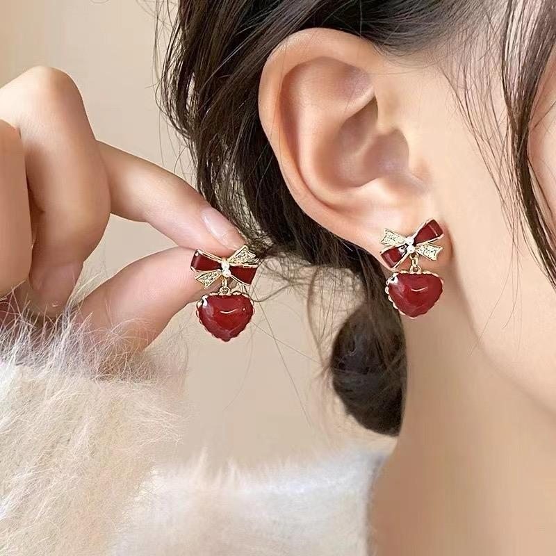 Red Heart & Bow Earrings