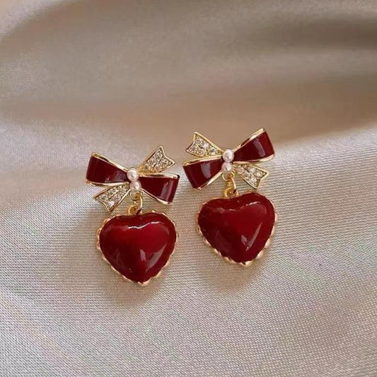 Red Heart & Bow Earrings