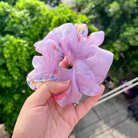 Lavender Printed Organza Scrunchie